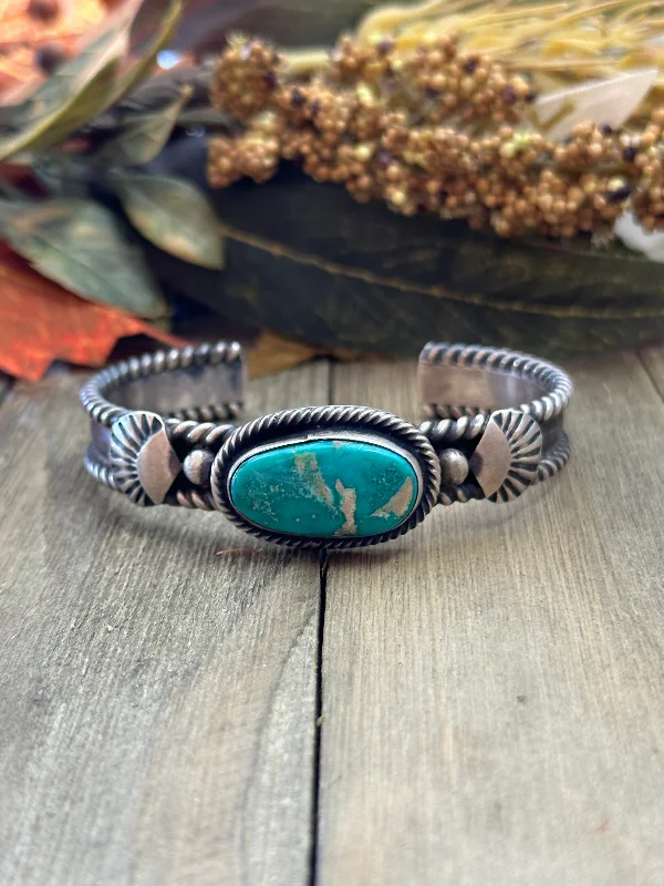 Sterling Silver Cuff Bracelets in Geometric DesignsNavajo Made Fox Turquoise & Sterling Silver Cuff Bracelet