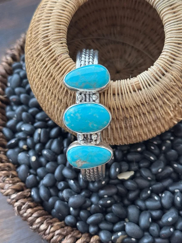 Cuff Bracelets with Magnetic Clasps for Easy WearNavajo Made Kingman Turquoise & Sterling Silver Cuff Bracelet