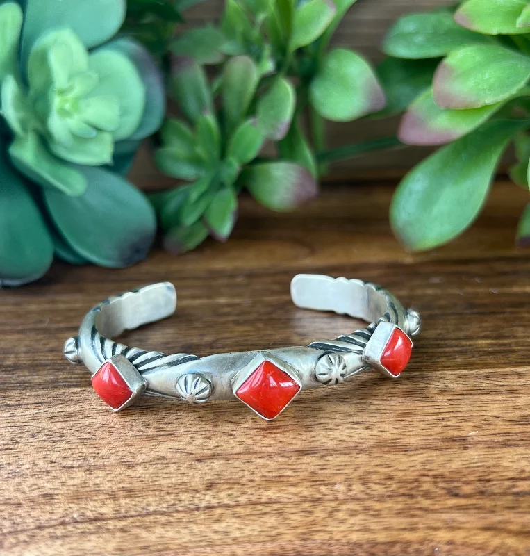 Mens Cuff Bracelets with a Masculine DesignNavajo Natural Coral & Sterling Silver Cuff Bracelet