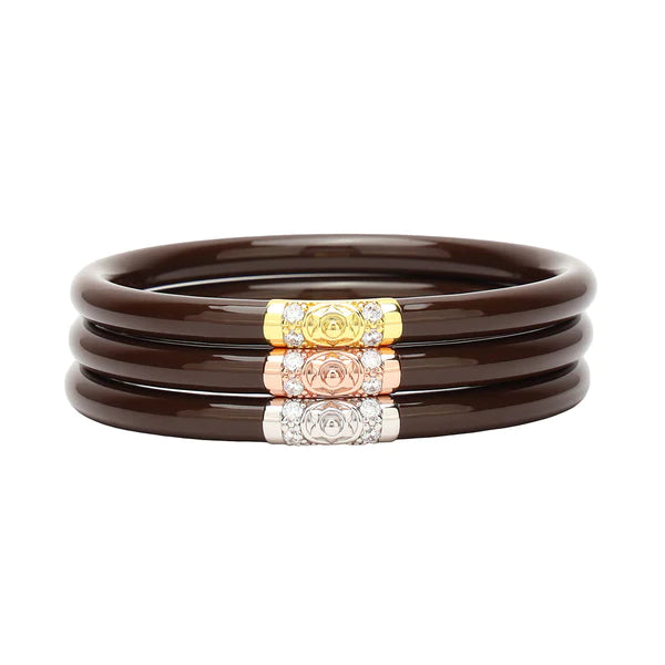 Bangle Bracelets with Birthstone AccentsBuDhaGirl | Set of Three | Three Kings All Weather Bangles in Chocolate