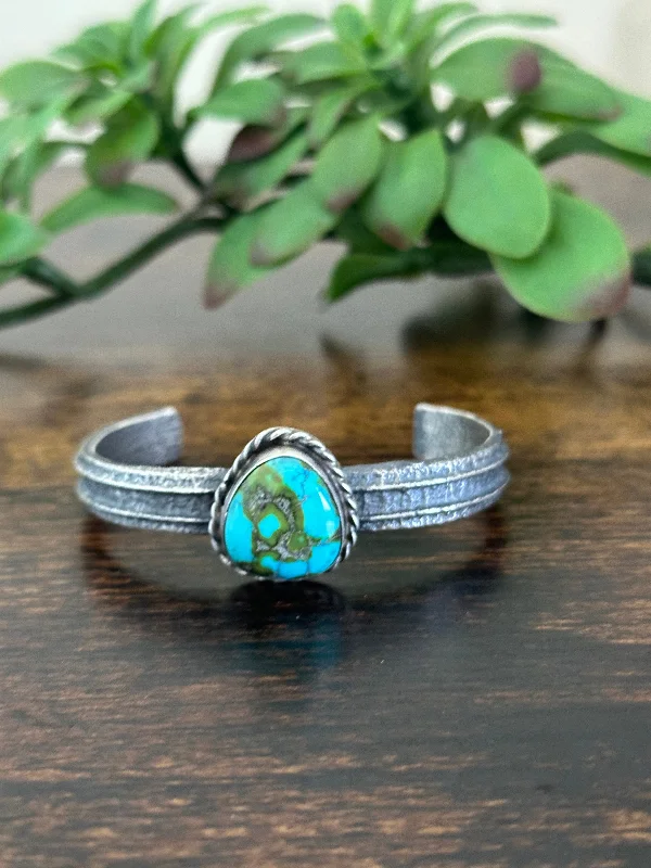 Statement Cuff Bracelets with Large - Sized StonesNavajo Made Sonoran Mountain Turquoise & Sterling Silver Tufa Cast Cuff Bracelet