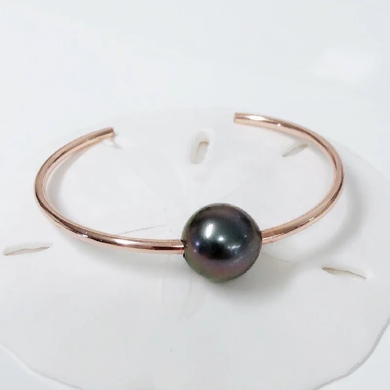 Bangle Bracelets with Birthstone AccentsCuff COCO  - tahitian pearl (B296)