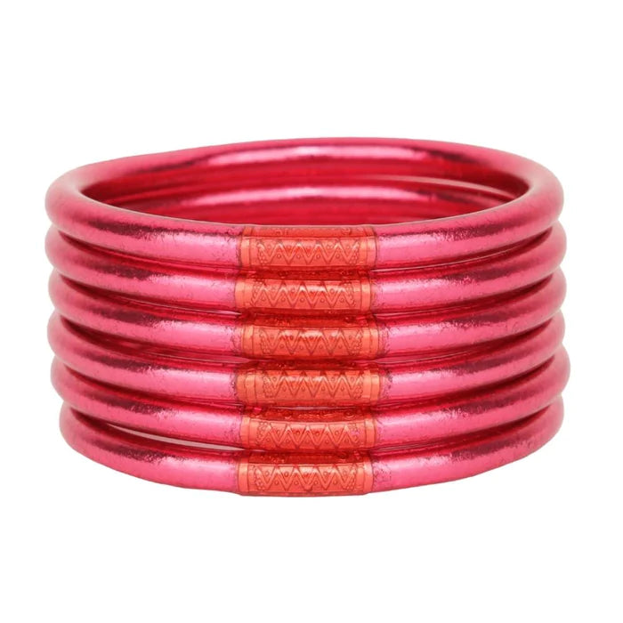 Adjustable Leather Bangles for a Bohemian StyleBuDhaGirl | Set of Six | All Weather Bangles in BDG Pink