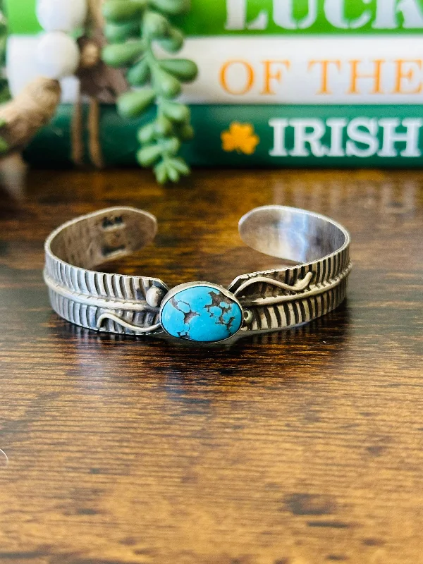 Statement Cuff Bracelets with Large - Sized StonesNavajo Made Kingman Turquoise & Sterling Silver Cuff Bracelet