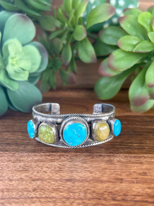 Bohemian - Style Cuff Bracelets with BeadworkNavajo Golden Hill & Sonoran Gold Turquoise Sterling Silver Cuff Bracelet