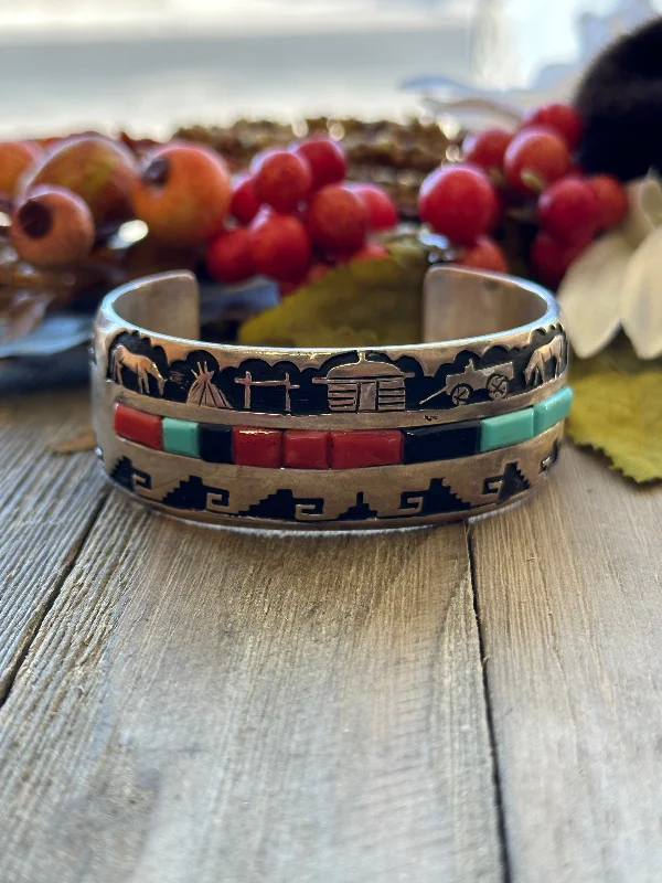 Mens Cuff Bracelets with a Masculine DesignNavajo Made Multi Stone & Sterling Silver Cuff Bracelet