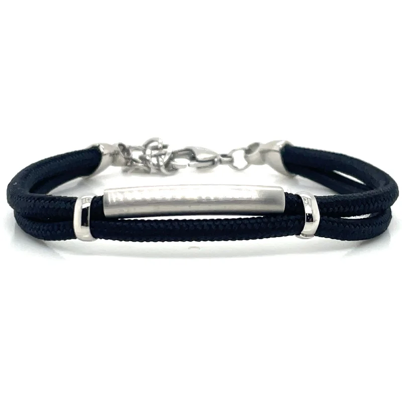 Adjustable Leather Bangles for a Bohemian StyleGents Black Cotton And Stainless Steel Bracelet