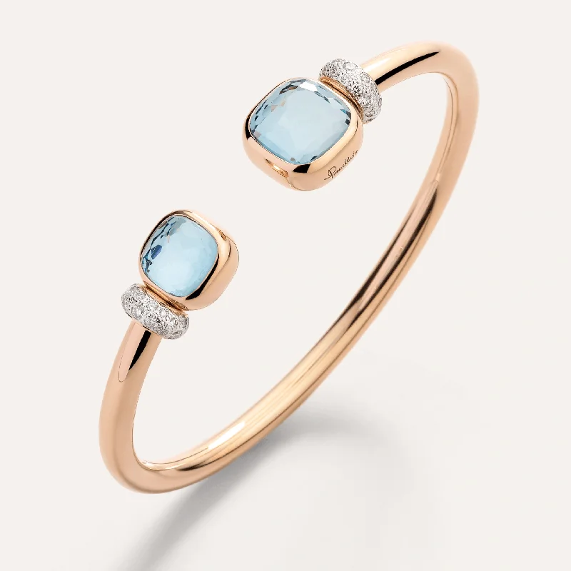 Solid Gold Bangles with Intricate EngravingsPomellato Nudo Bangle in 18k Gold with Diamonds, Sky Blue Topaz