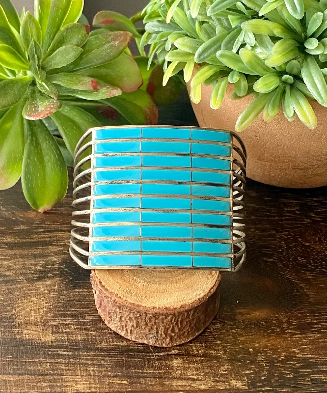 Cuff Bracelets with Magnetic Clasps for Easy WearAndrew Enrico Turquoise & Sterling Silver Inlay Cuff Bracelet