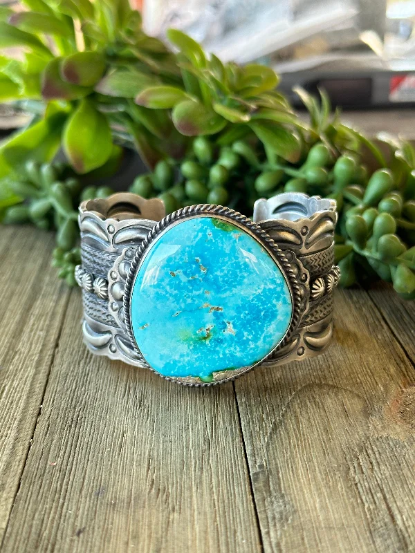 Cuff Bracelets with Magnetic Clasps for Easy WearRay Delgantio Sonoran Gold Turquoise & Sterling Silver Cluster Cuff Bracelet