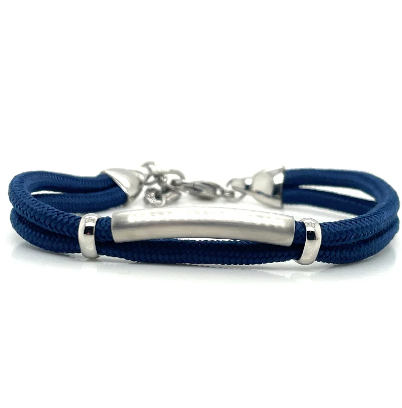 Adjustable Leather Bangles for a Bohemian StyleGents Navy Cotton And Stainless Steel Bracelet