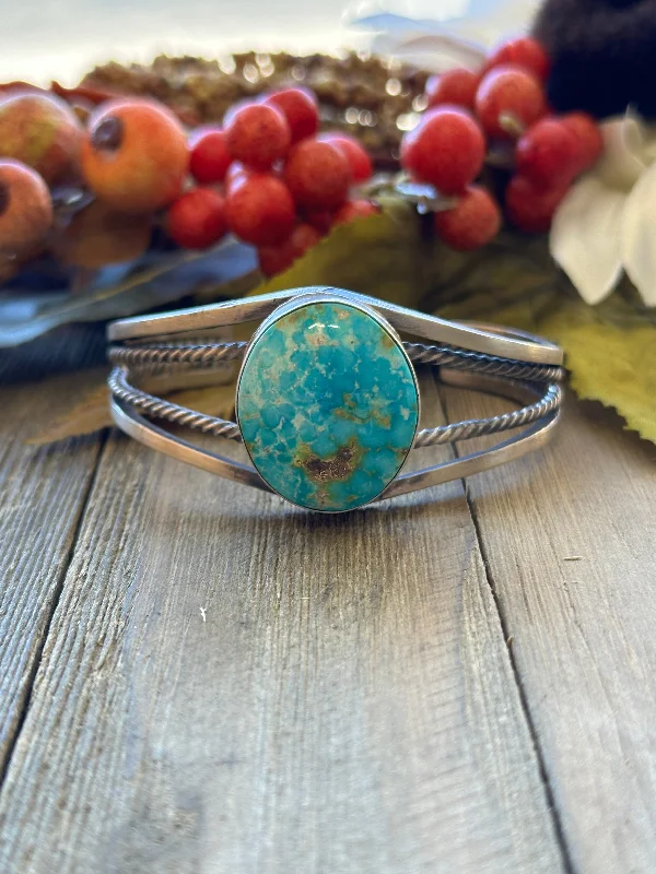 Cuff Bracelets with Engraved Initials for PersonalizationNavajo Made Sonoran Mountain Turquoise & Sterling Silver Cuff Bracelet