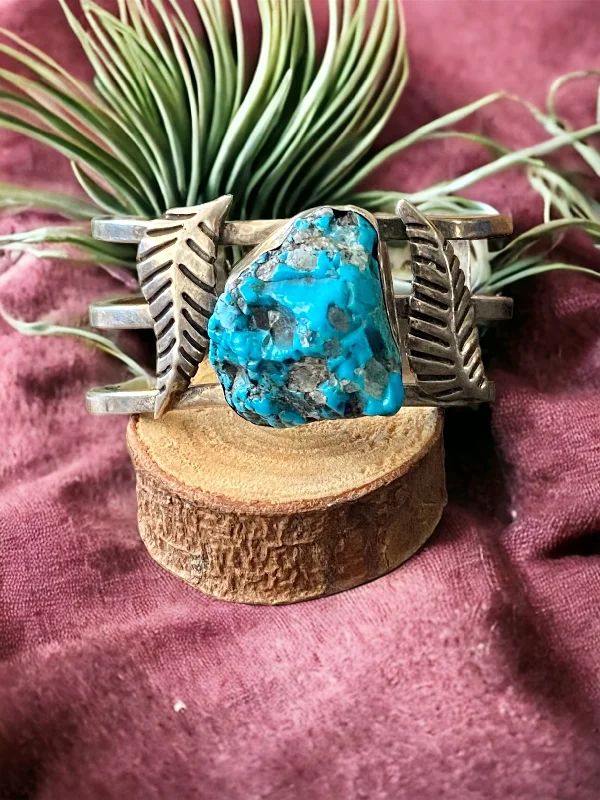 Vintage - Inspired Cuff Bracelets with Floral MotifsVintage Kingman Turquoise & Sterling Silver Nugget Cuff Bracelet