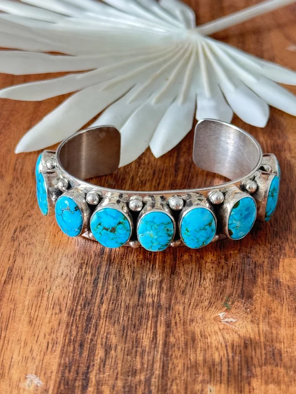 Eco - Friendly Cuff Bracelets Made from Recycled MaterialsBobby Johnson Birds Eye Kingman Turquoise & Sterling Silver Cluster Cuff Bracelet