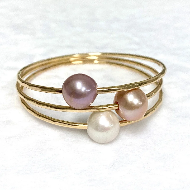 Adjustable Leather Bangles for a Bohemian StyleMALIA bangles set - lavender ombré Edison pearls (B453)