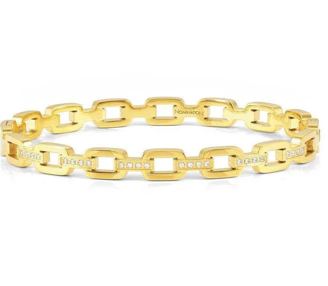 Solid Gold Bangles with Intricate EngravingsNomination Gold Steel Cubic Zirconia Chain Bangle