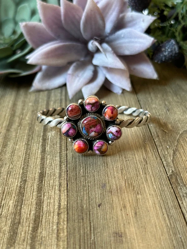 Enamel - Coated Cuff Bracelets in Vibrant ColorsVirginia Sandoval Pink Mohave Turquoise & Sterling Silver Cluster Cuff Bracelet