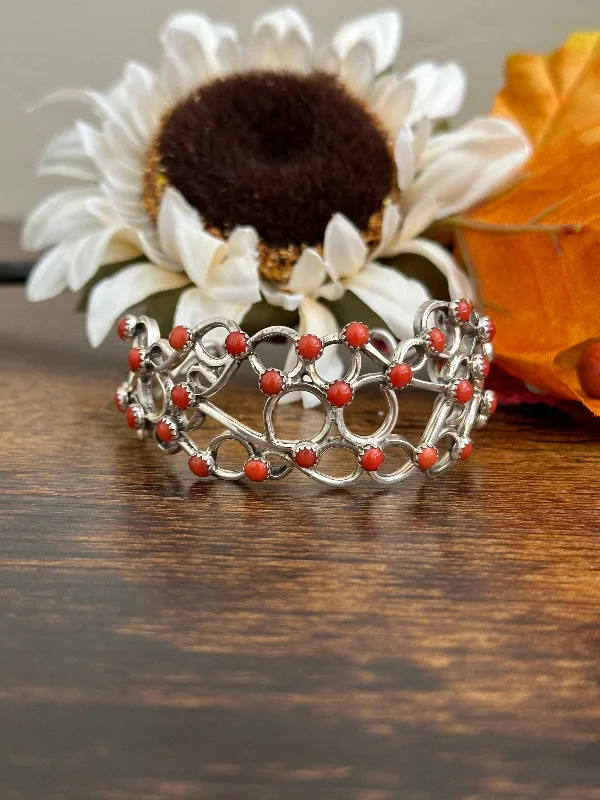 Bridal Cuff Bracelets with Pearls and CrystalsNavajo Made Red Coral & Sterling Silver Cuff Bracelet