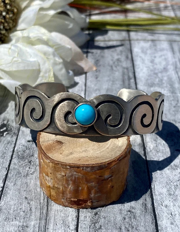 Statement Cuff Bracelets with Large - Sized StonesPaul Livingston Navajo Made Sleeping Beauty Turquoise & Sterling Silver Cuff Bracelet