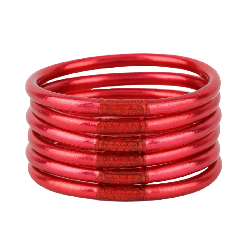 Adjustable Leather Bangles for a Bohemian StyleBuDhaGirl | Set of Six | All Weather Bangles in BDG Pink/Red