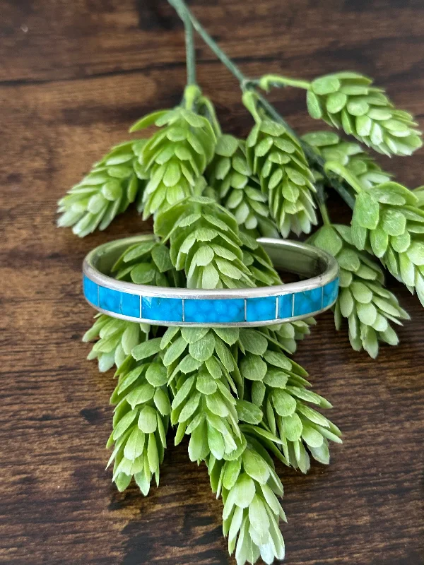 Mens Cuff Bracelets with a Masculine DesignLawrence Lorett Kingman Turquoise & Sterling Silver Inlay Cuff Bracelet