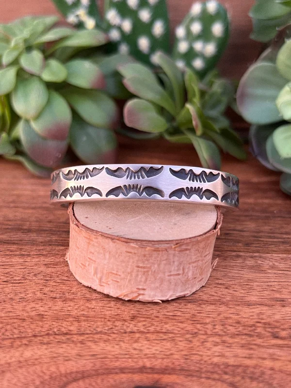 Vintage - Inspired Cuff Bracelets with Floral MotifsNora Tahe Navajo Sterling Silver Cuff Bracelet