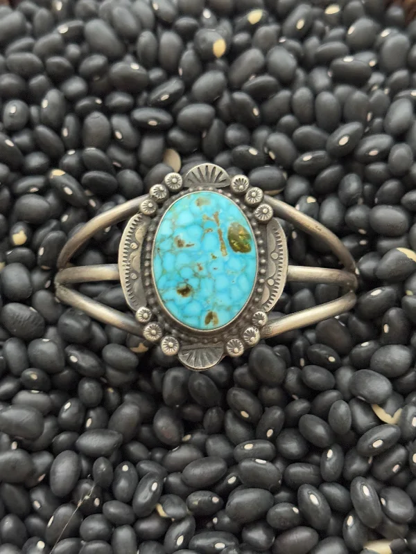 Statement Cuff Bracelets with Large - Sized StonesSheila Becenti Birdseye Kingman Turquoise & Sterling Silver Cuff Bracelet