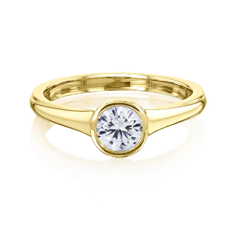 0.5ct Round Low Bezel Ring - Forever One Moissanite