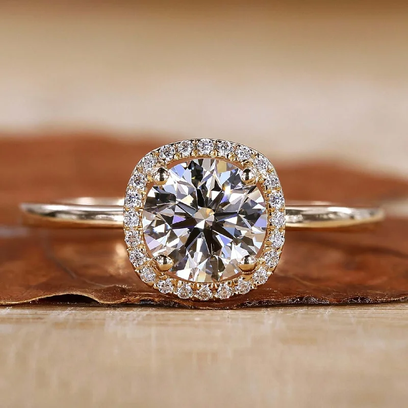 1.01 CT Round Diamond Halo Engagement Ring, EF/VS Lab Grown Diamonds