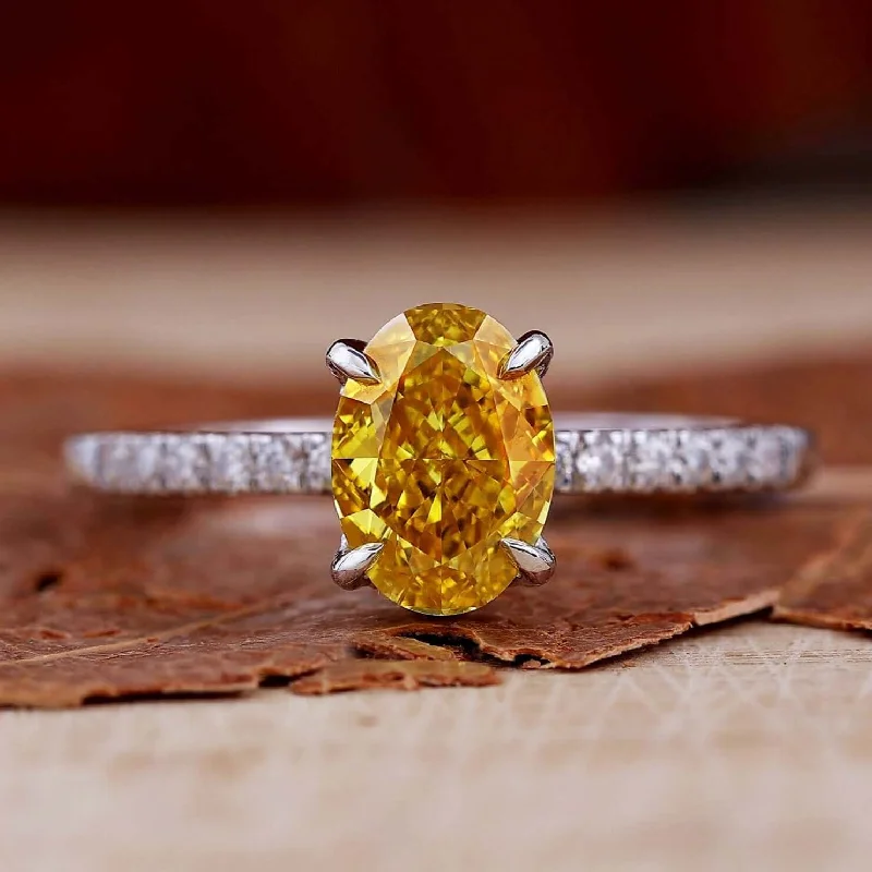 1.10 CT Fancy Yellow Oval Lab Grown Diamond Engagement Ring for Women