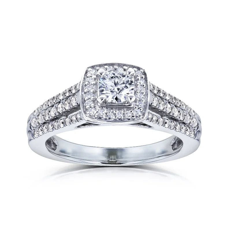 1/2ct.tw Multi-Row Diamond V-Bridge Halo Ring 14k White Gold