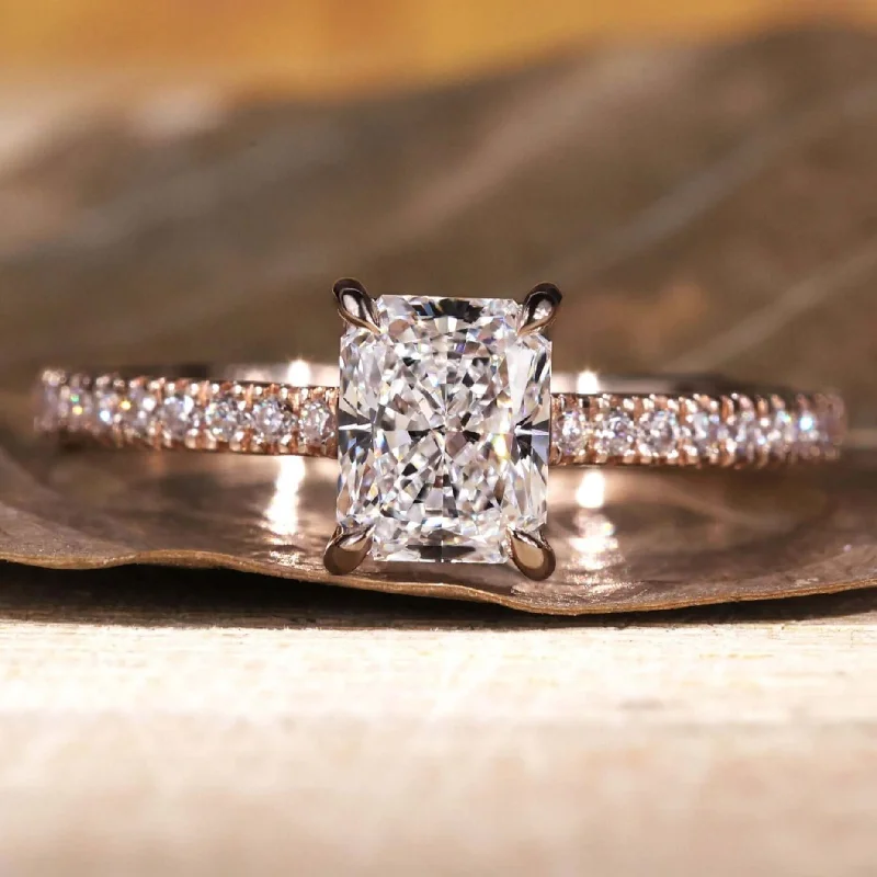 1 CT Radiant Cut Diamond Ring, Lab Grown Diamond Engagement Ring