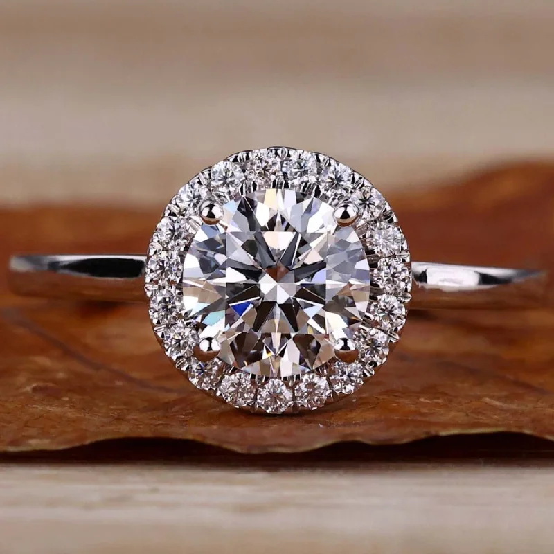 1 CT Round Brilliant Cut Lab Created Diamond Halo Engagement Ring