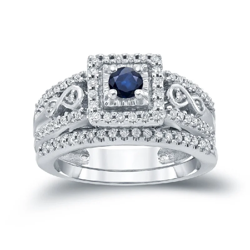 14k Gold 1/4ct Sapphire and 2/5ct TDW Diamond Engagement Ring Set by Auriya