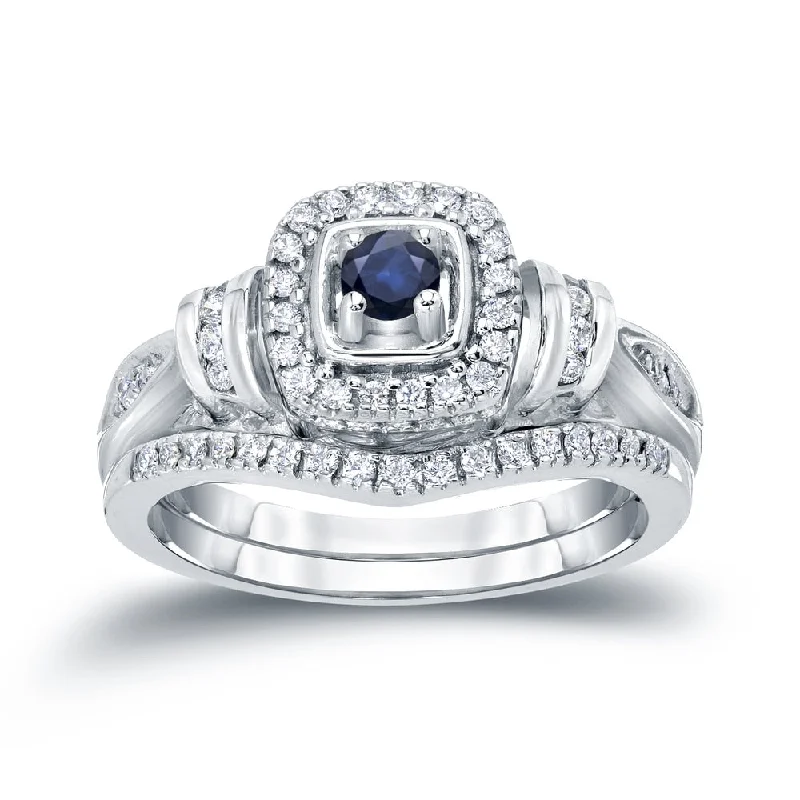 14k Gold 1/5ct Sapphire and 1/3ct TDW Halo Diamond Engagement Ring Set by Auriya