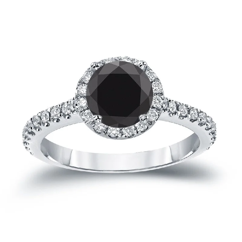 14k Gold Round 1 1/3ct TDW Black Diamond with Halo Engagement Ring by Auriya