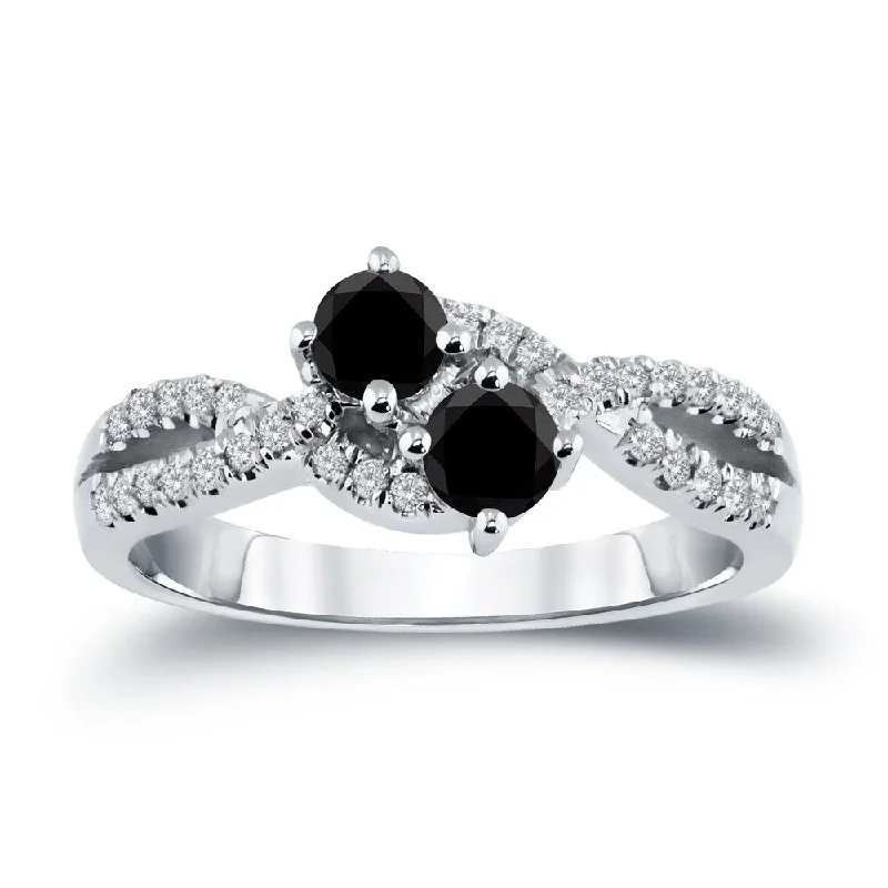 14k Gold Two Stone 3/4ct TDW Black Diamond Engagement Ring by Auriya