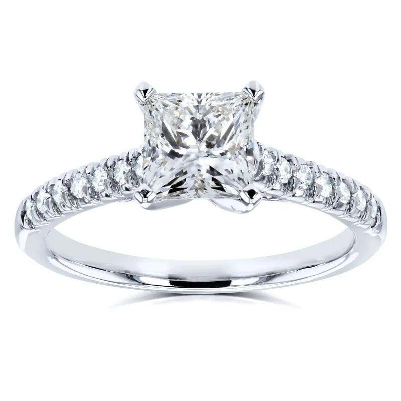 Princess Diamond French Pave Ring 1-1/6ct.tw 14k White Gold