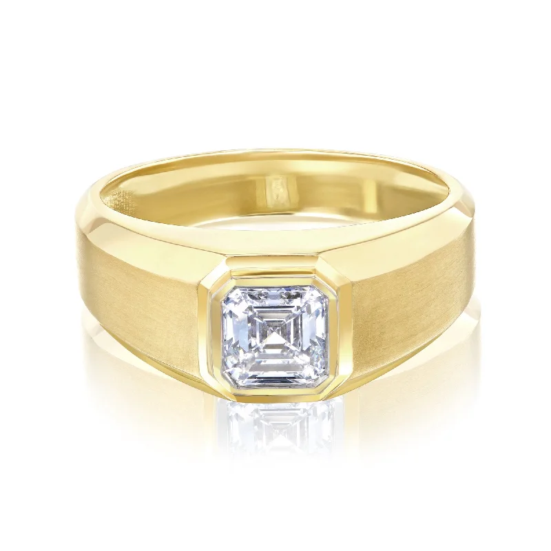 Asscher Modern Bezel Men's Ring (Certified)