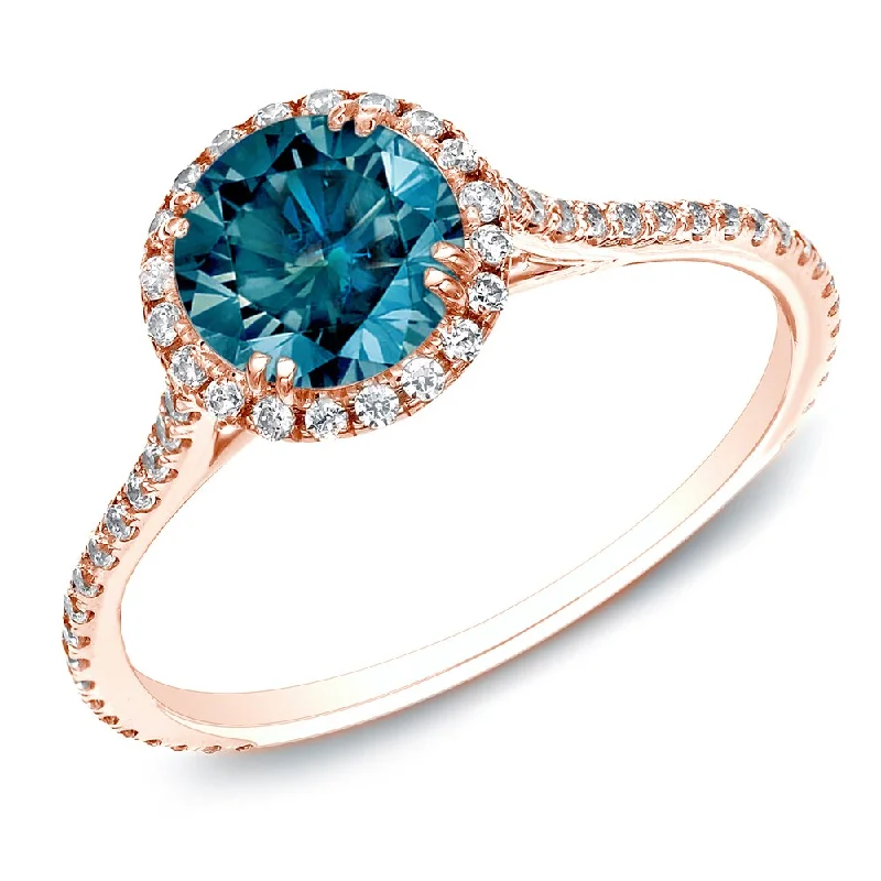 Auriya 1 1/2ctw Halo Blue Diamond Engagement Ring 14k Rose Gold (H-I, SI1-SI2)