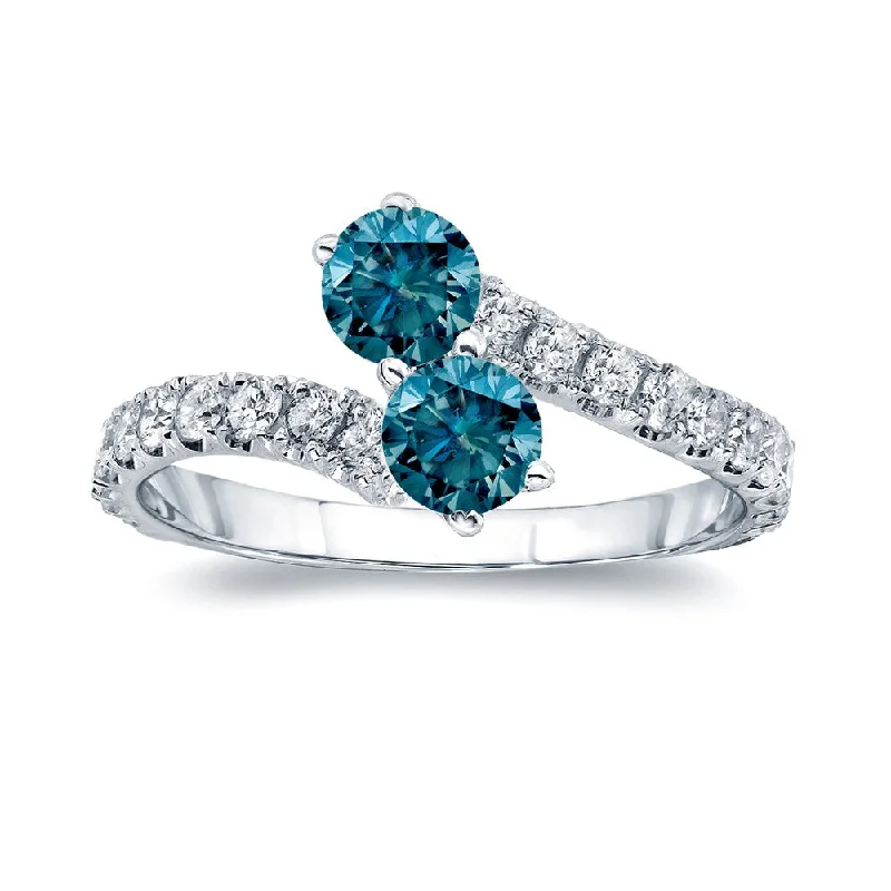 Auriya 1 1/2ctw Round 2-Stone Blue Diamond Engagement Ring 14K Gold