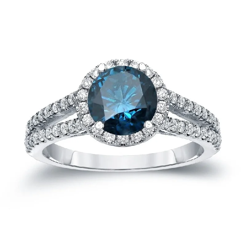 Auriya 1 1/3ctw Round Halo Blue Diamond Engagement Ring 14k Gold