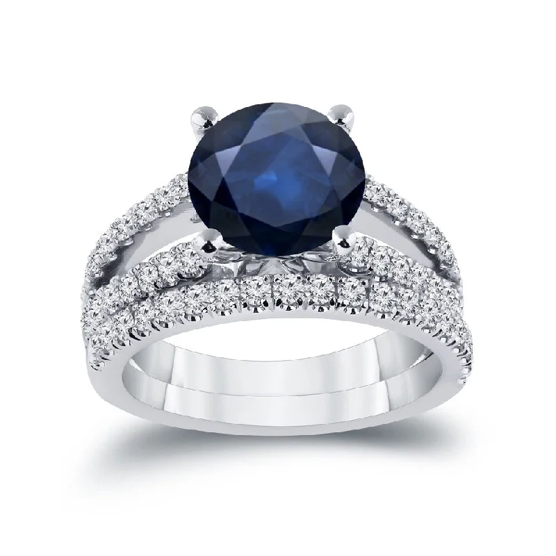 Auriya 1 3/4ct Blue Sapphire and 3/4ctw Diamond Engagement Ring Set 14k Gold