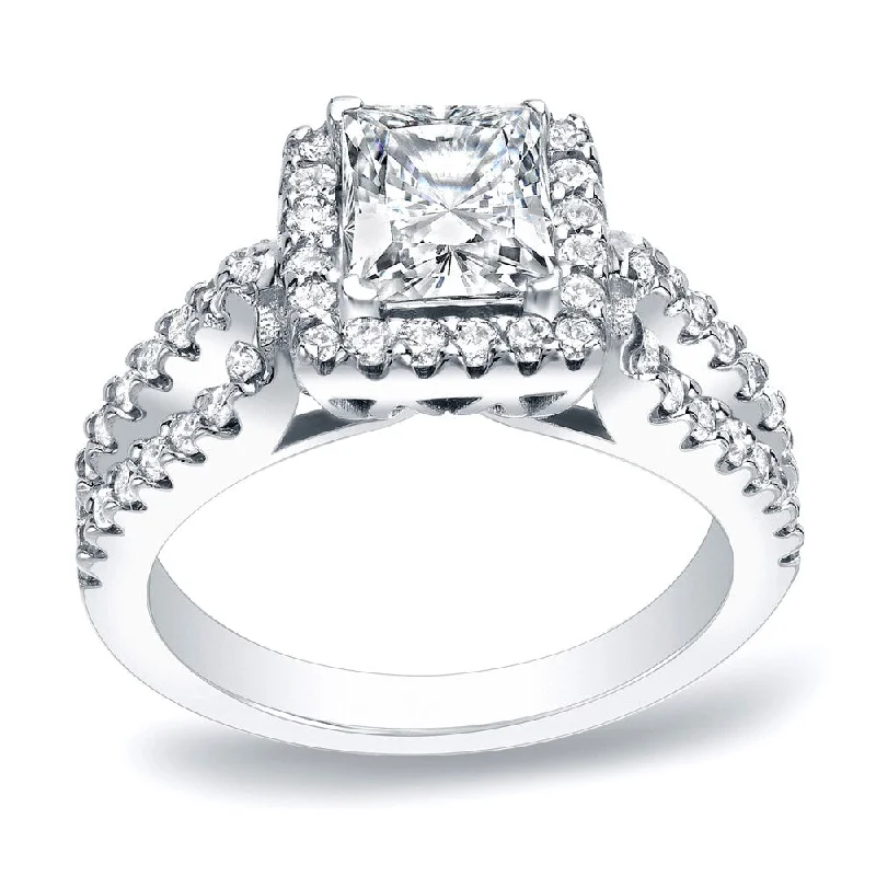 Auriya 1 3/4ctw Princess-Cut Halo Diamond Engagement Ring Platinum Certified