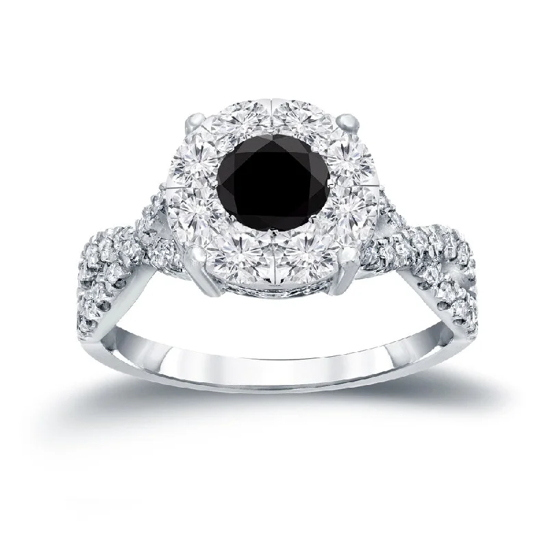 Auriya 1 carat TW Infinity Black Diamond Halo Engagement Ring 14k Gold