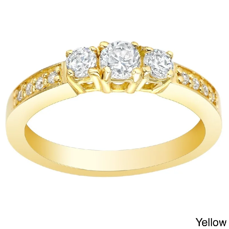 Auriya 10k Gold 1/2ctw Round 3-Stone Diamond Engagement Ring