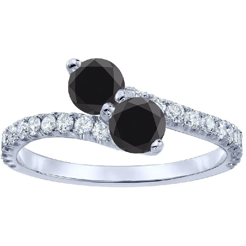 Auriya 14k Gold 1 1/2ctw 2-Stone Black Diamond Engagement Ring