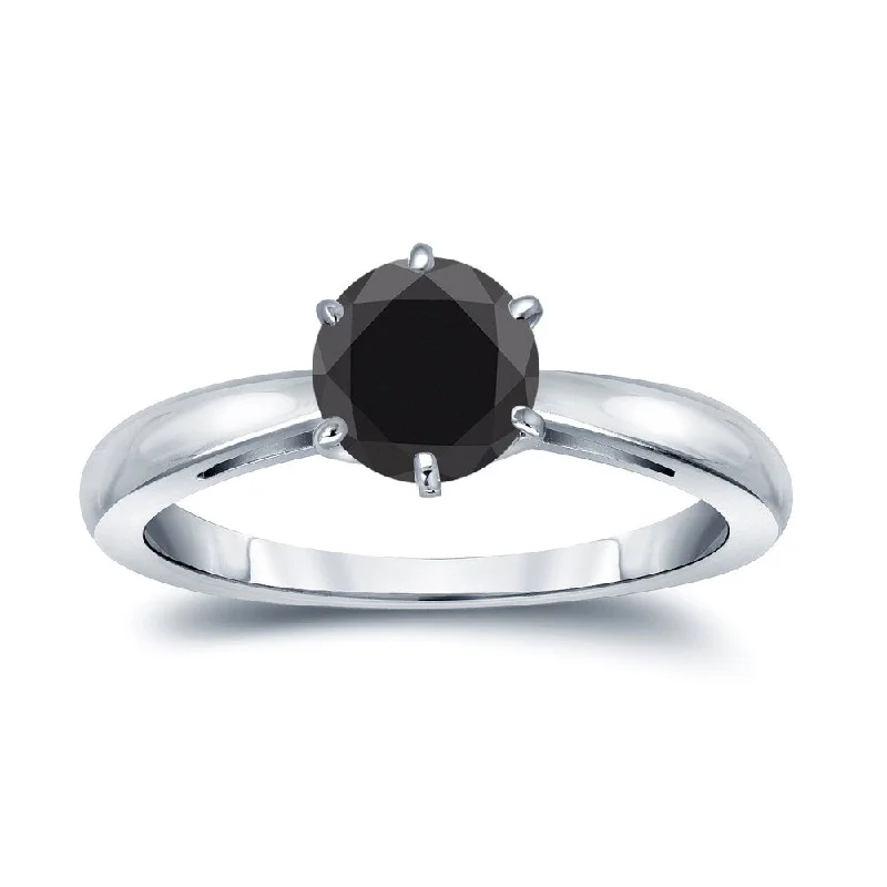 Auriya 14k gold 1 1/4 carat TW Round 6-prong Solitaire Black Diamond Engagement Ring