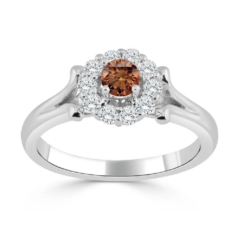 Auriya 14k Gold 1/2ct TDW Round Brown Diamond Halo Engagement Ring