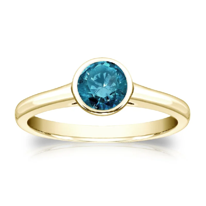 Auriya 14k Gold 1/2ctw Bezel-set Solitaire Blue Diamond Engagement Ring (I1-I2)